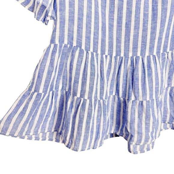 NWT beach lunch lounge Striped Tiered Peplum Short Sleeve Top Sz Medium Nautical - Picture 5 of 12
